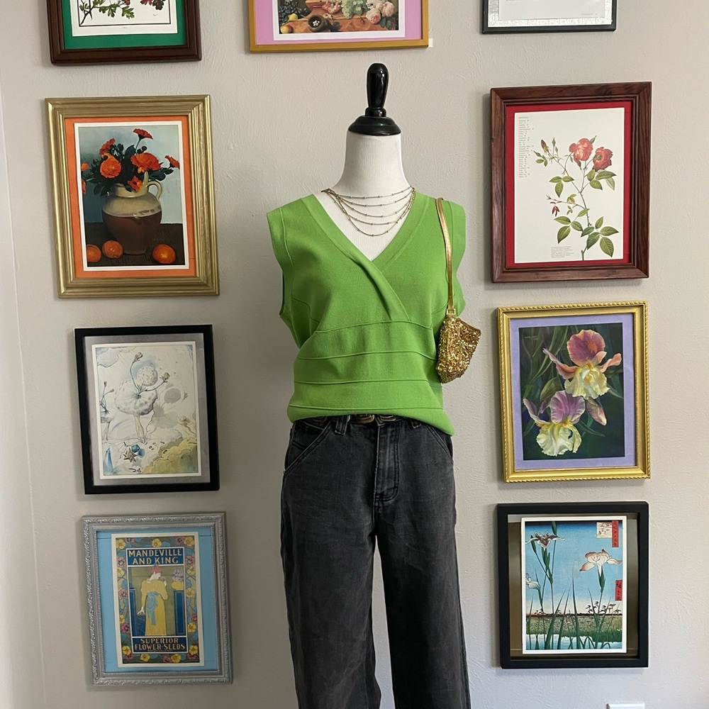 Green Bandage Knit Tank Top Y2K Stretch V Neck